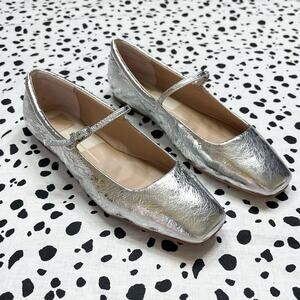 NEW Dolce Vita | Reyes Silver Distressed Leather Mary Jane Ballet Flats Shoes 9
